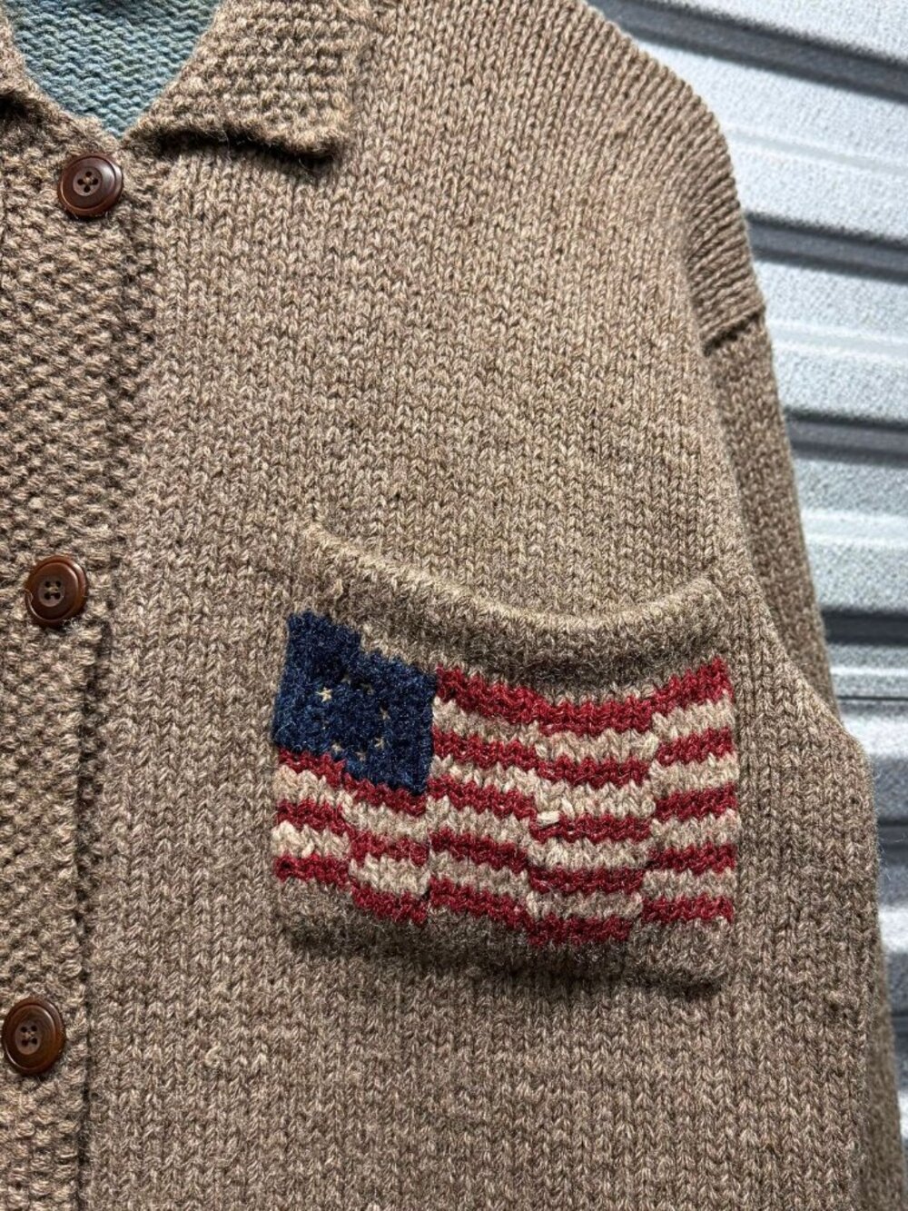 RALPH LAUREN COUNTRY VINTAGE 1990 LIGHT BROWN HAND-KNIT WOOL CARDIGAN - Picture 5 of 11